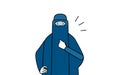 Muslim woman in burqa tapping her chest