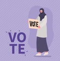 Muslim woman cartoon with vote banner vector design