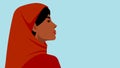 Muslim woman. Close up face of a young muslim girl in a hijab. Stylish graphic portrait of a brave woman. Side view. Vector illust