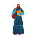 Muslim woman college student, university education, young islamic girl, cartoon style vector illustration, isolated on