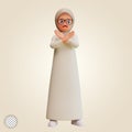 Young muslim woman Cross hands no gesture 3d cartoon illustration