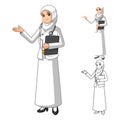 Muslim Woman Doctor Wearing White Veil or Scarf with Welcoming Hands