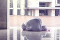 Muslim woman doing prostration gesture in mosque