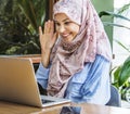 Muslim woman doing a video cal with her friend