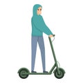 Muslim woman electric scooter icon, cartoon style