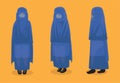 Manga Woman Muslim Burka Cartoon Vector Poses