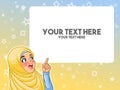 Muslim woman excited pointing finger up at blank copyspace Royalty Free Stock Photo