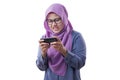 Muslim Woman Excited to Play Games on Phone