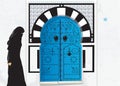 Muslim woman front Tunisian door