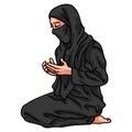 Muslim Woman Girl Lady Islam Islamic Pray Prayer Dua Drawing Cartoon Vector