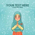 Muslim woman greeting with welcoming hands Royalty Free Stock Photo