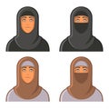 Muslim Woman in Hijab Avatars Set. Vector Royalty Free Stock Photo