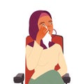 Muslim Woman in Hijab Crying Sitting in Cinema Watching Movie Vector Illustration