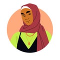 Muslim woman in hijab, headscarf. Arab female character in Islam headdress, face avatar, head portrait. Girl in