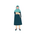 Muslim Woman in Hijab Holding Cat on Her Hands, Modern Arab Girl Character in Traditional Clothing Vector Illustration Royalty Free Stock Photo