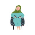 Muslim Woman in Hijab Sitting in Armchair and Reading Book, Modern Female Arab Girl Character in Traditional Clothing Royalty Free Stock Photo