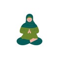 Muslim Woman in Hijab Sitting with Crossed Feet and Praying, Modern Arab Girl Character in Traditional Clothing Vector Royalty Free Stock Photo