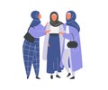 Muslim Woman in hijab supporting by friends. Flat design vector.