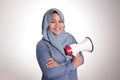 Muslim woman Holding Megaphone, Tough Confident Gesture