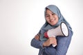 Muslim woman Holding Megaphone, Tough Confident Gesture