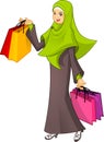 Muslim Woman Holding a Shopping Bag Wearing Green Veil