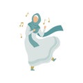 Muslim Woman Listen to Music and Dancing, Modern Arab Girl in Traditional Clothing Vector Illustration