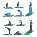 Muslim woman and man praying position. Woman and man