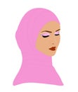 A muslim woman in a pink raft