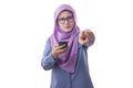 Muslim Woman Pointing at Camera with Angry Expression, Giving Warn Royalty Free Stock Photo