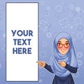 Muslim woman pointing finger to the right side at copy space Royalty Free Stock Photo