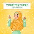 Muslim woman pointing finger up at copy space Royalty Free Stock Photo