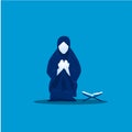 Muslim woman prayer on blue background