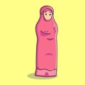 Muslim woman praying. Cartoon style illustration