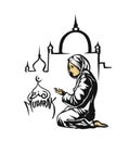 Muslim woman praying Namaz, Islamic Prayer - Hand Drawn