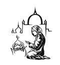 Muslim woman praying Namaz, Islamic Prayer - Hand Drawn Sket