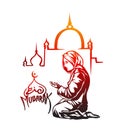 Muslim woman praying Namaz, Islamic Prayer - Hand Drawn