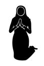 Muslim woman praying silhouette isolated on white background