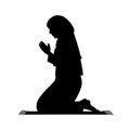 Muslim woman praying silhouette isolated on white background