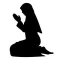 Muslim woman praying silhouette isolated on white background Royalty Free Stock Photo