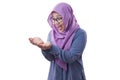 Muslim Woman Shows Copy Space Empty Palm Presenting Something