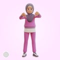 Young muslim woman sporty showing thumbs down to express dislike disappointed 3d cartoon illustration