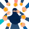 Muslim woman, stoned. Punishment for treason. In minimalist style Cartoon flat Vector