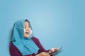 Muslim Woman Surprised to See Something Above when using Phone Royalty Free Stock Photo