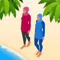 Muslim woman in swimsuit.