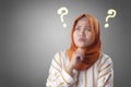 Muslim Woman Thinking Solution to Solve Problem Royalty Free Stock Photo