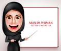 Muslim woman vector character presenting or teaching in white board