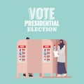 Muslim woman at voting booth with vote presidential election text vector design