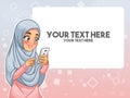 Muslim woman hand touching a smart phone by pointing with her finger Royalty Free Stock Photo