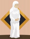 Muslim Woman Wearing White Clothes to Celebrate Hajj, Vector Illustration