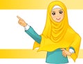 Muslim Woman Wearing Yellow Veil with Pointing Arms